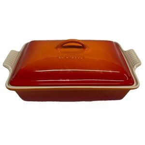 Le Creuset Oblong 4 Qt W/Lid Heritage Casserole Dish Volcanic Rare NO CHIPS